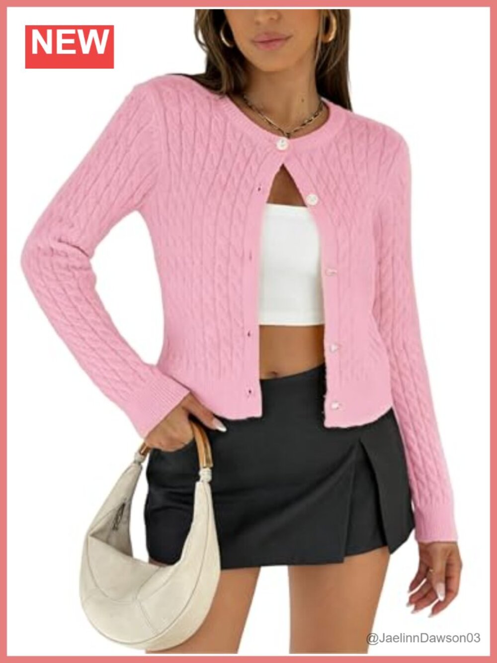 Cable Knit Cropped Cardigan Long Sleeve Button Up Lightweight Soft Sweater